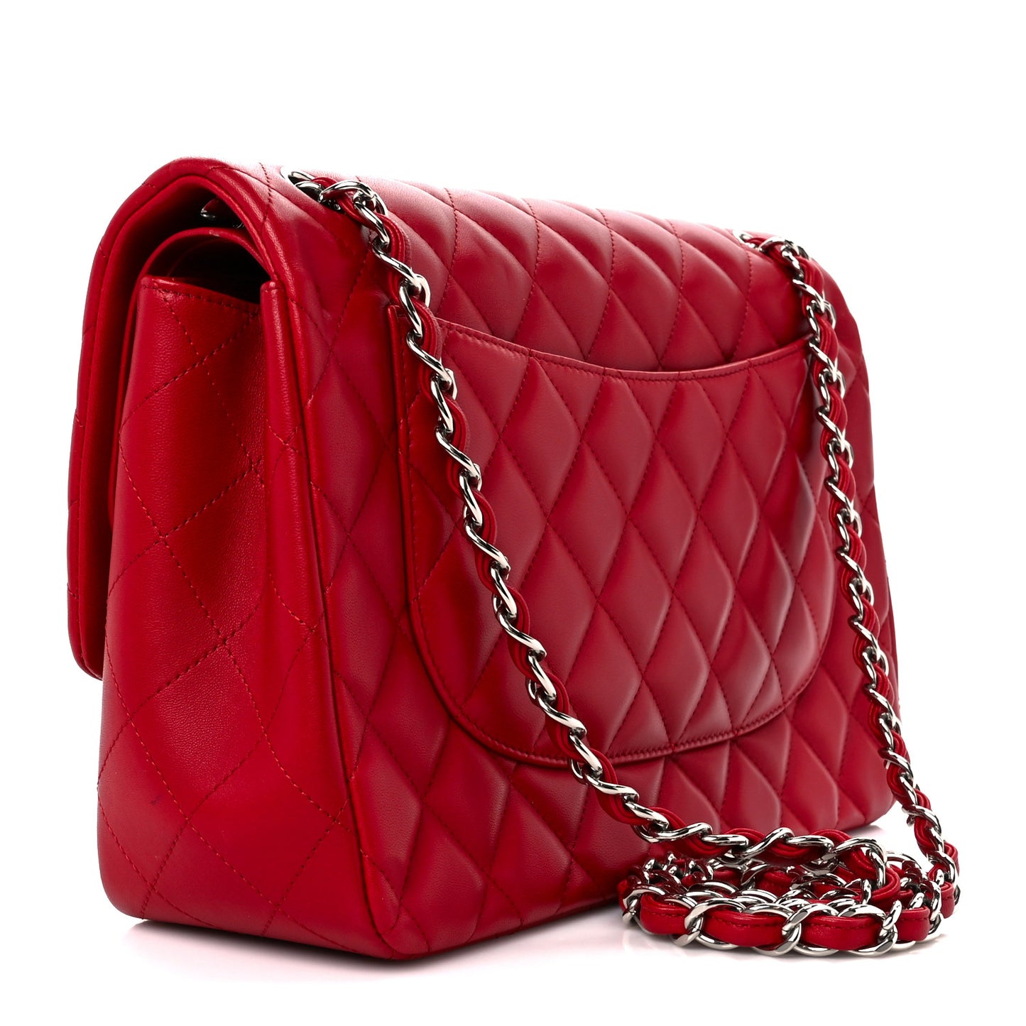 Lambskin Quilted Jumbo Double Flap Red