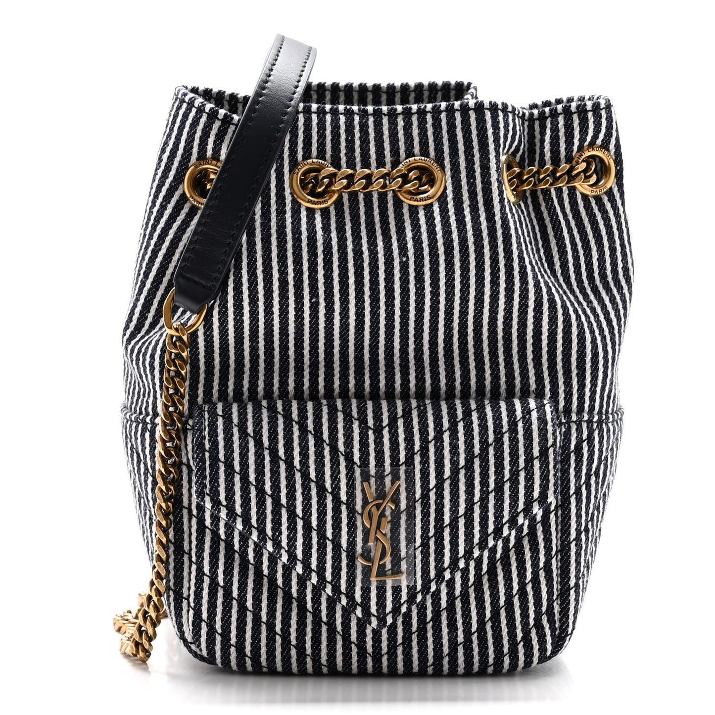 Canvas Striped Nano Joe Bucket Bag Deep Marine Cream