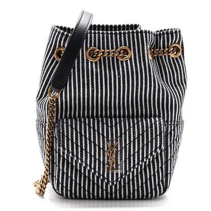 Saint Laurent Canvas Striped Nano Joe Bucket Bag Deep Marine Cream 1 of 10