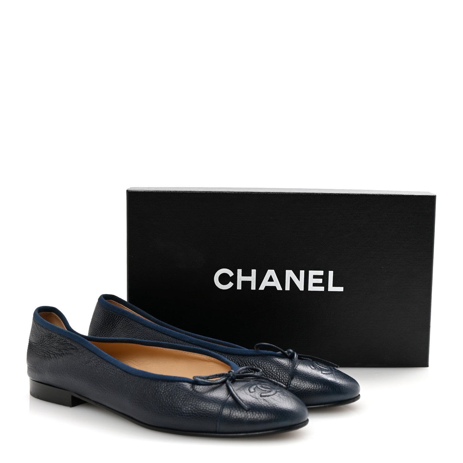 Chanel Caviar CC Cap Toe Ballerina Flats 38 Bleu Marine Fonce 10 of 10