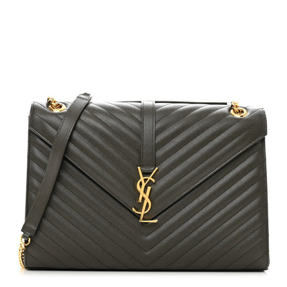 Saint Laurent Grain De Poudre Matelasse Chevron Large Monogram Satchel Earth 1 of 10
