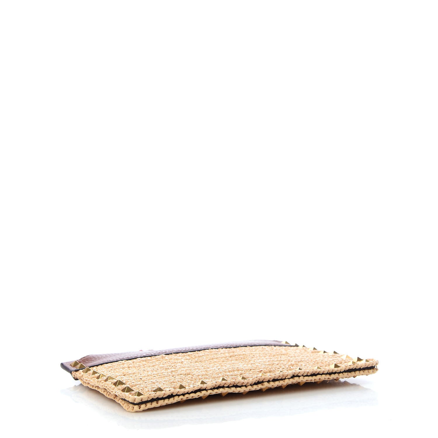 Valentino Garavani Raffia Calfskin Small Rockstud Zip Pouch Natural Saddle Brown 4 of 6