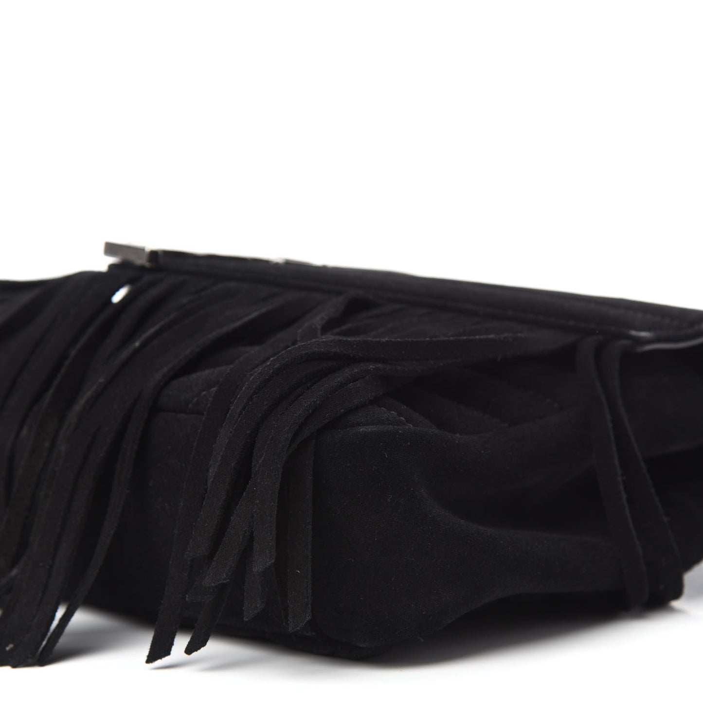 Suede Matelasse Chevron Fringe Monogram Medium College Bag Black
