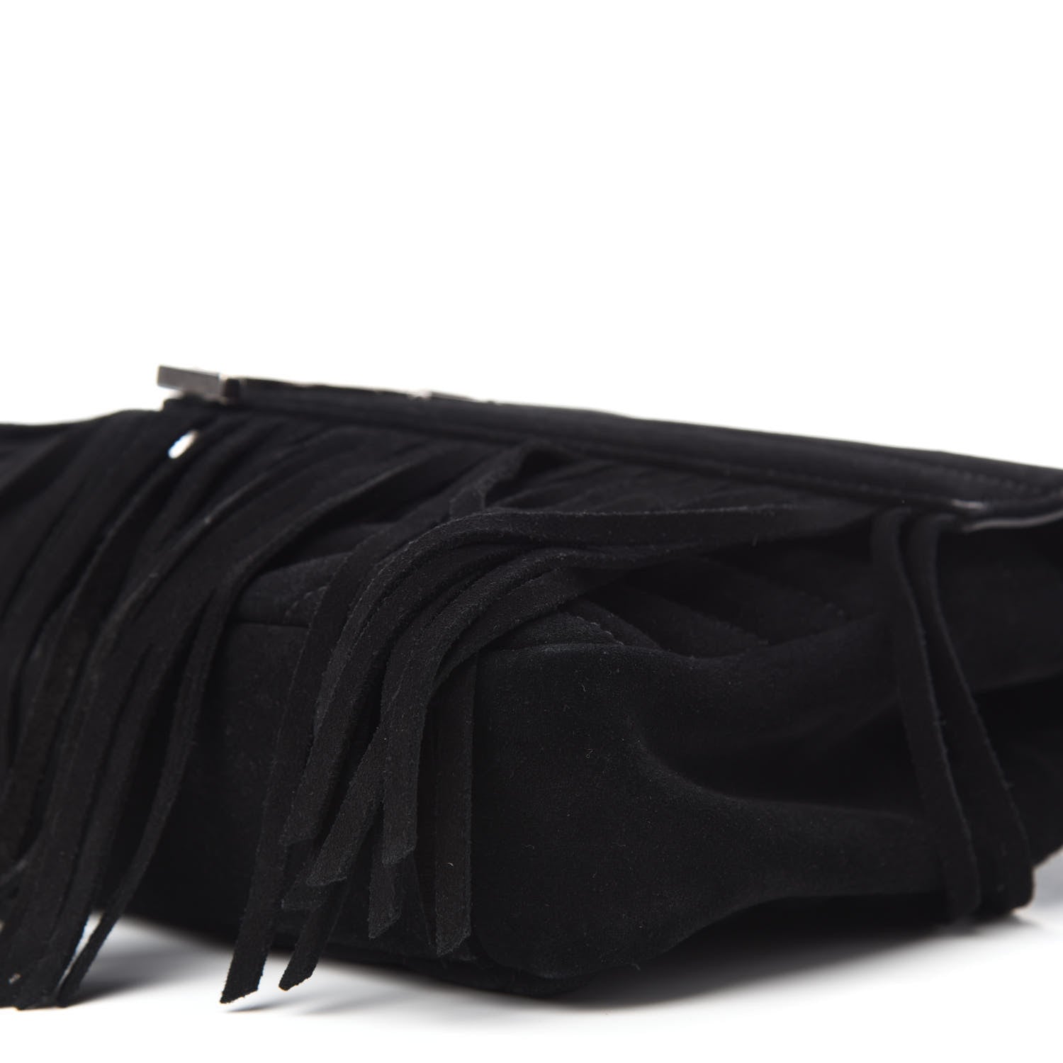 Saint Laurent Suede Matelasse Chevron Fringe Monogram Medium College Bag Black 7 of 11
