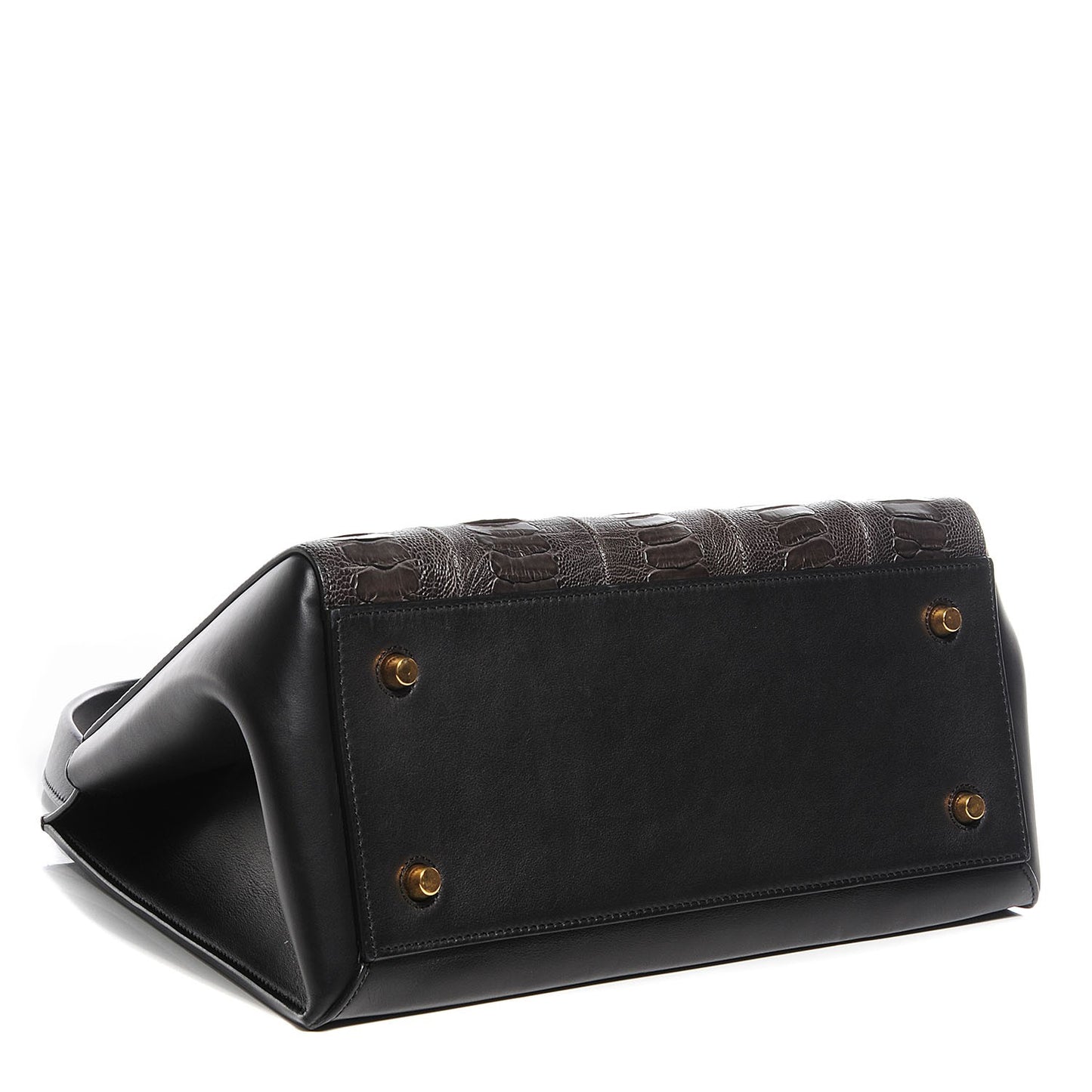 Smooth Calfskin Ostrich Leg Medium Edge Shoulder Bag Black