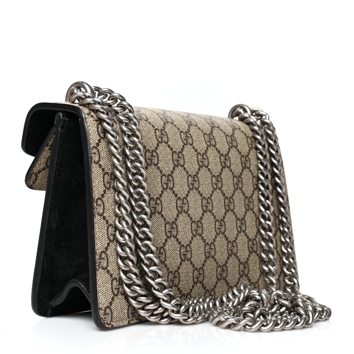 GG Supreme Monogram Suede Crystal Small Dionysus Shoulder Bag Beige Ebony Black