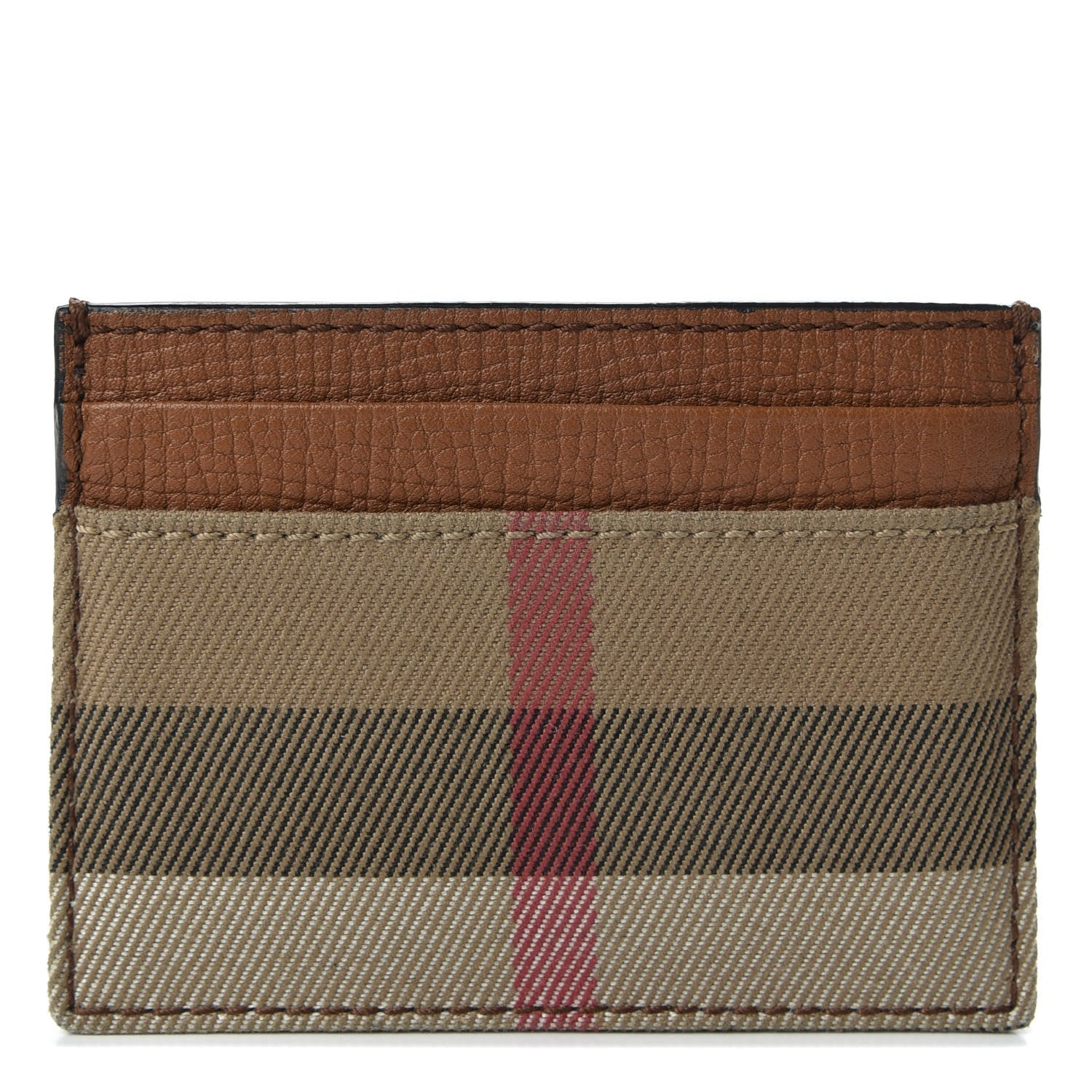 Burberry Grainy Calfskin House Check Sandon Card Case Tan 1 of 8