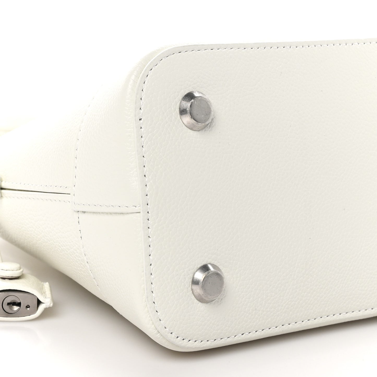 Grained Calfskin Logo S Ville Top Handle Bag White Black