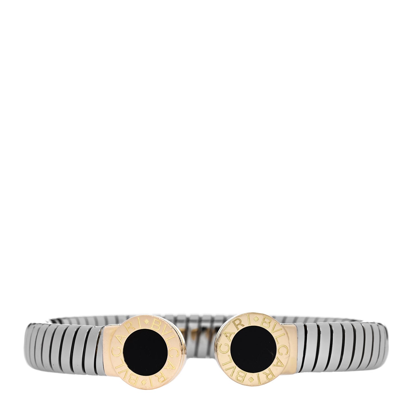 Stainless Steel 18K Yellow Gold Black Onyx Tubogas Cuff Bracelet
