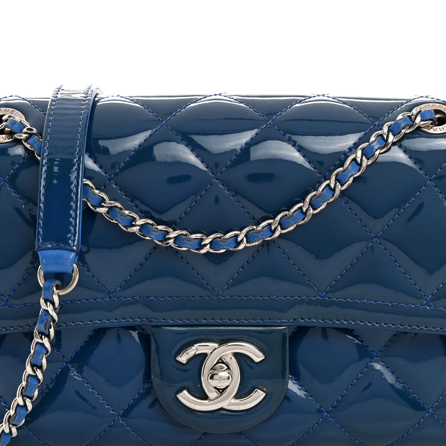Patent Quilted Small Coco Shine Flap Blue