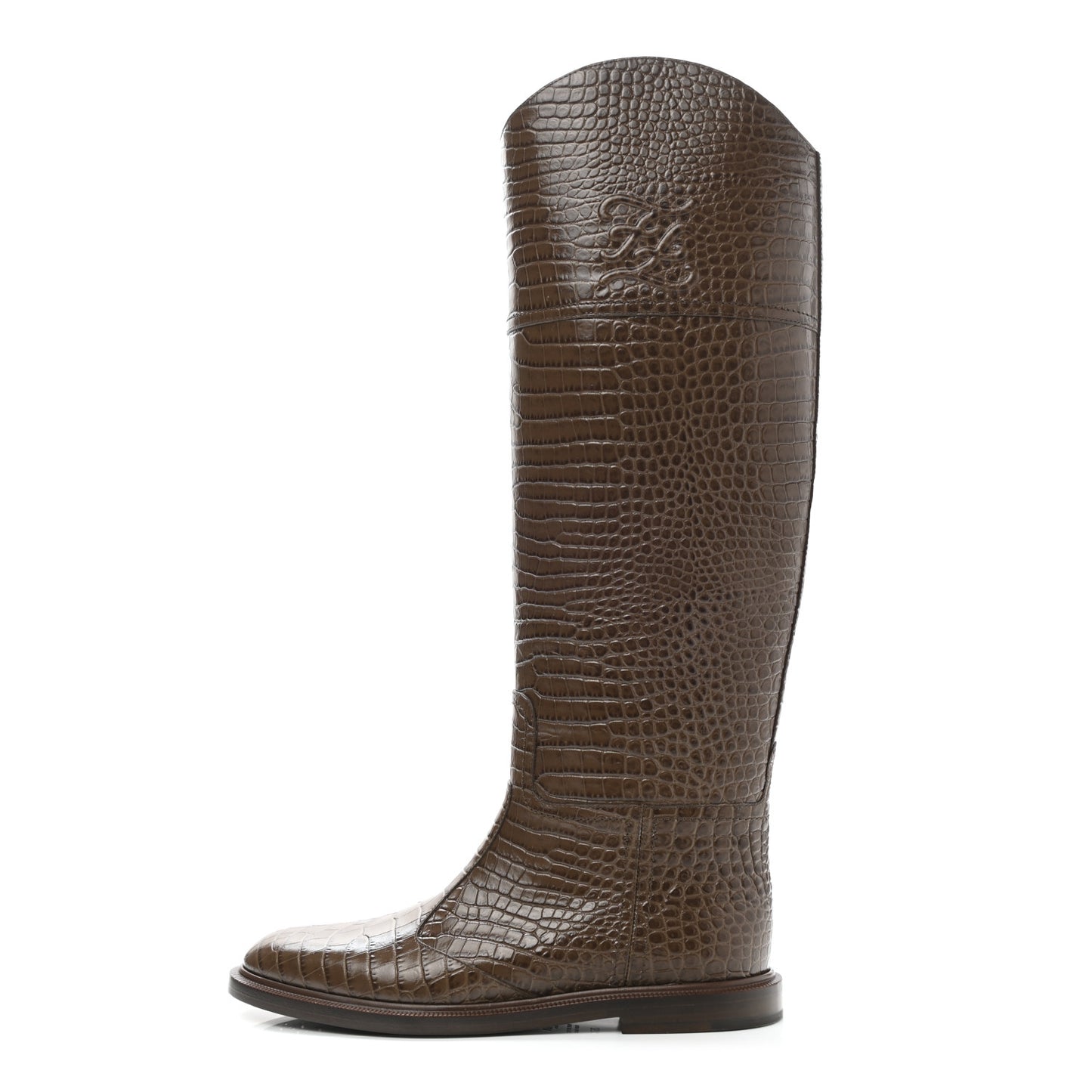 Calfskin Crocodile Embossed Karligraphy Logo Riding Boots 36.5 Maya