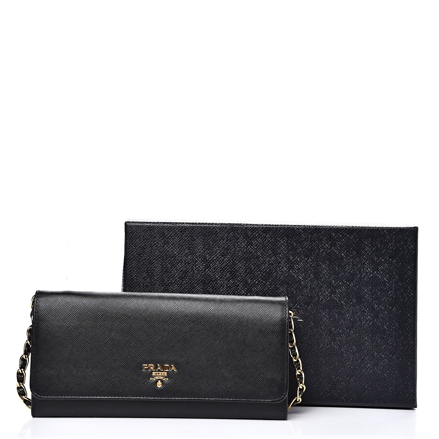 Saffiano Metal Oro Chain Wallet Black