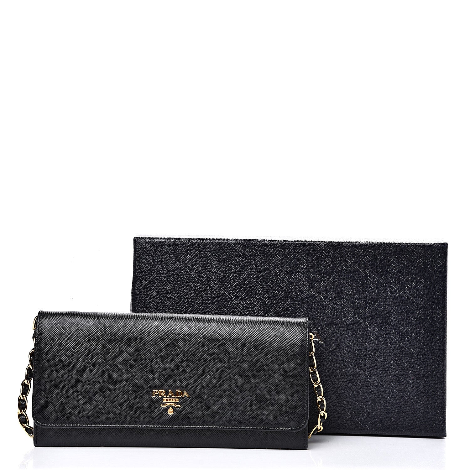 Prada Saffiano Metal Oro Chain Wallet Black 11 of 11