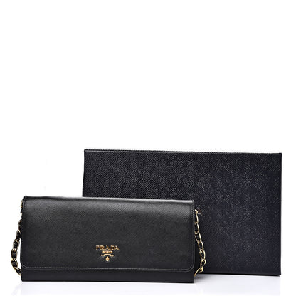 Prada Saffiano Metal Oro Chain Wallet Black 11 of 11