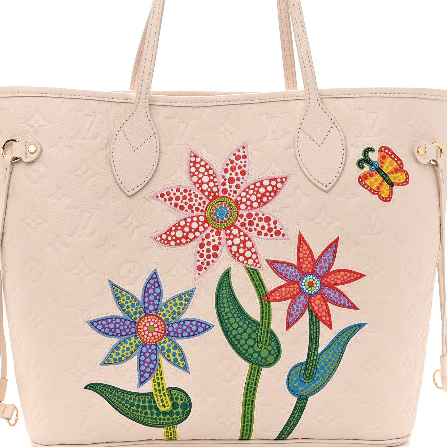 LV X YK Empreinte Inlaid Kusama Flowers Neverfull MM Quartz