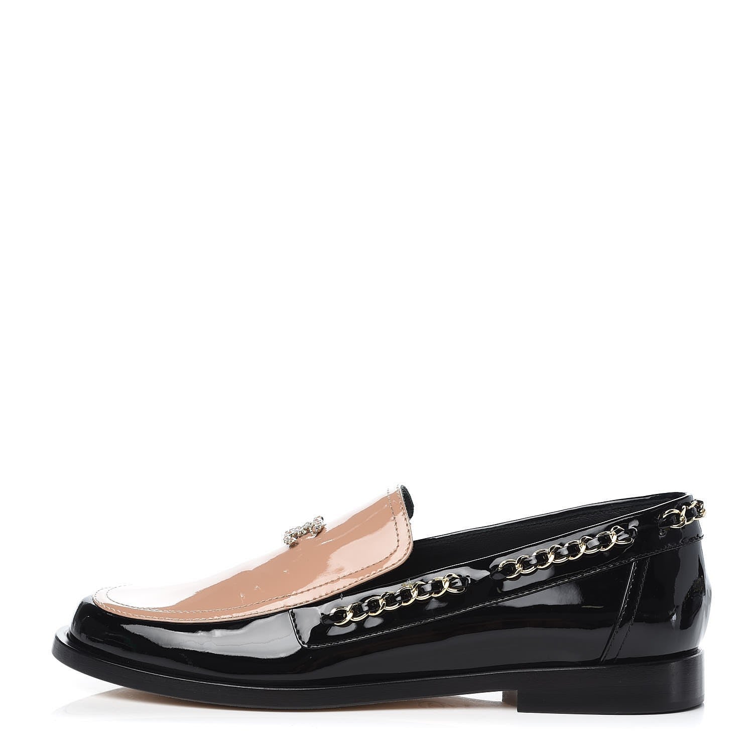 Chanel Patent Calfskin CC Chain Mocassin Loafers 39 Black Beige 1 of 9