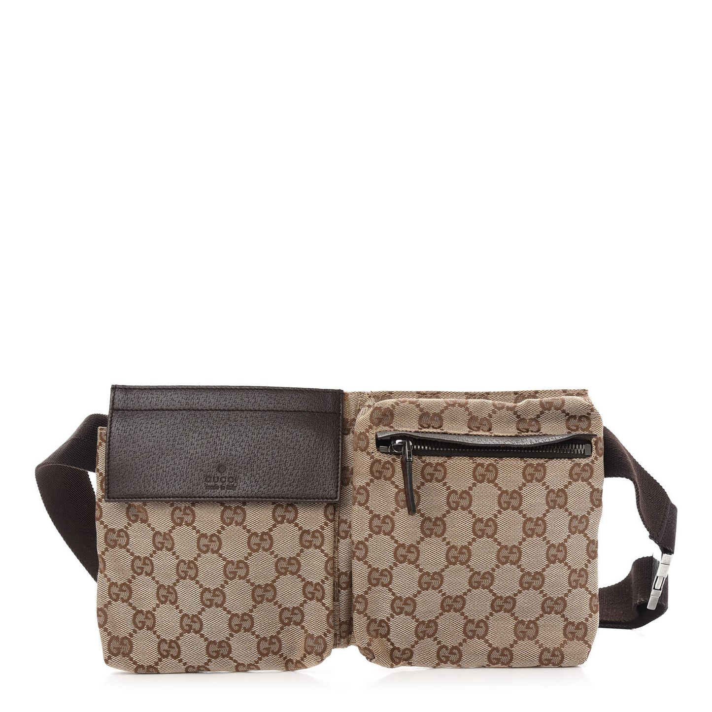 GG Monogram Double Pocket Belt Bag Dark Brown