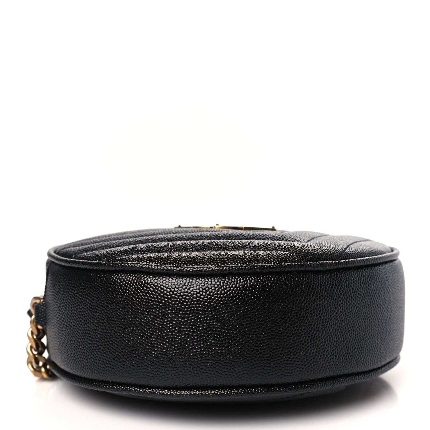 Saint Laurent Grain De Poudre Matelasse Chevron Quilted Round Vinyle Camera Bag Black 4 of 9