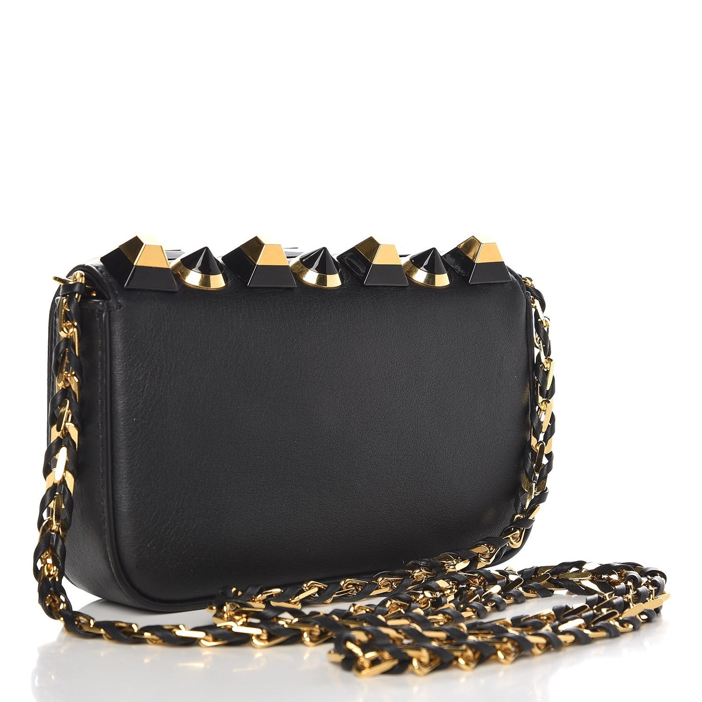 Vitello Dolce Studded Mini 3Baguette Shoulder Bag Black Gold