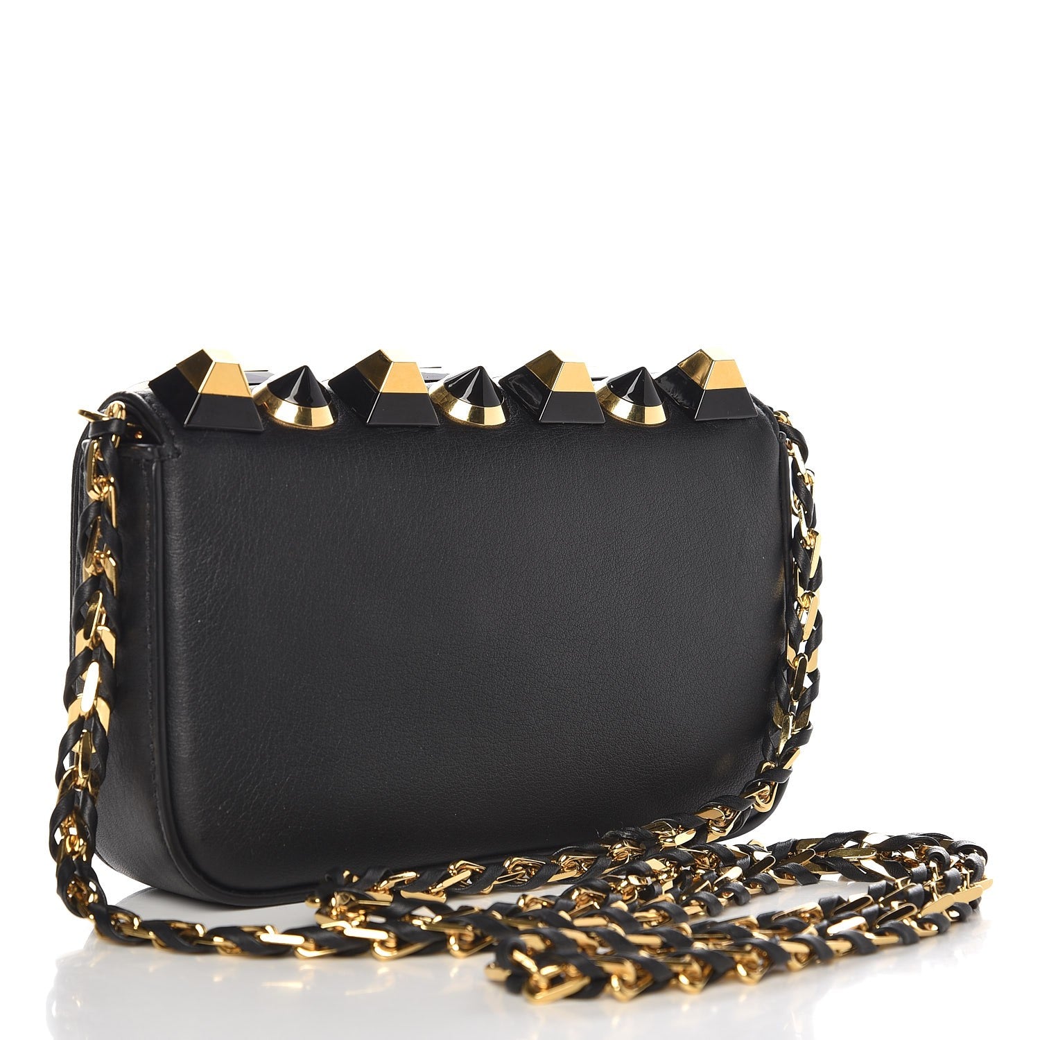 Fendi Vitello Dolce Studded Mini 3Baguette Shoulder Bag Black Gold 3 of 6