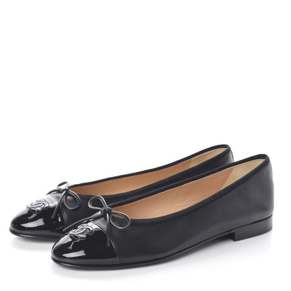 Chanel Lambskin Patent Cap Toe Ballerina Flats 38.5 Black 3 of 7