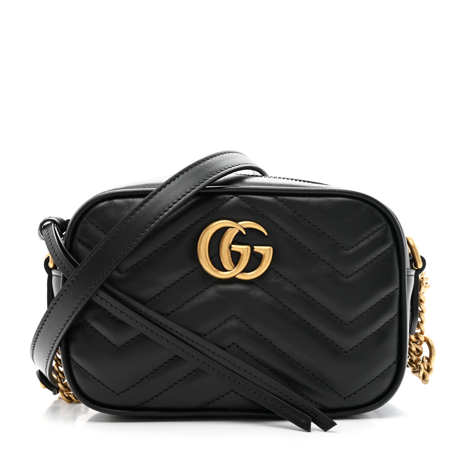 Gucci Calfskin Matelasse Mini GG Marmont Chain Shoulder Bag Black 1 of 12