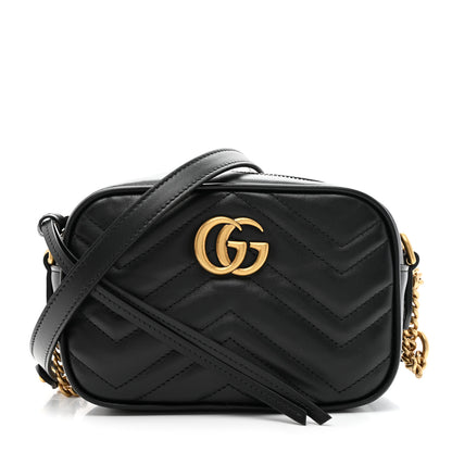 Gucci Calfskin Matelasse Mini GG Marmont Chain Shoulder Bag Black 1 of 12