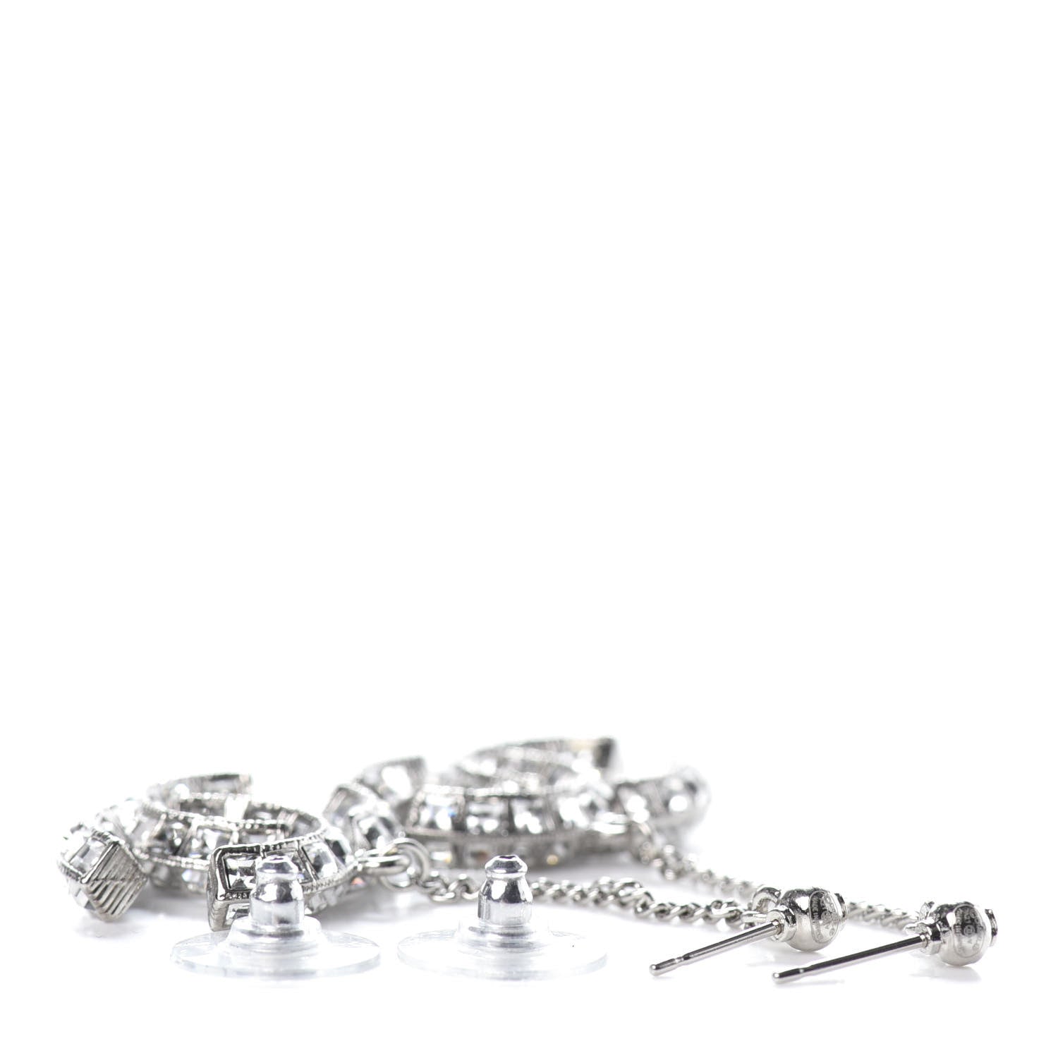 Chanel Baguette Crystal CC Drop Earrings Silver 3 of 4