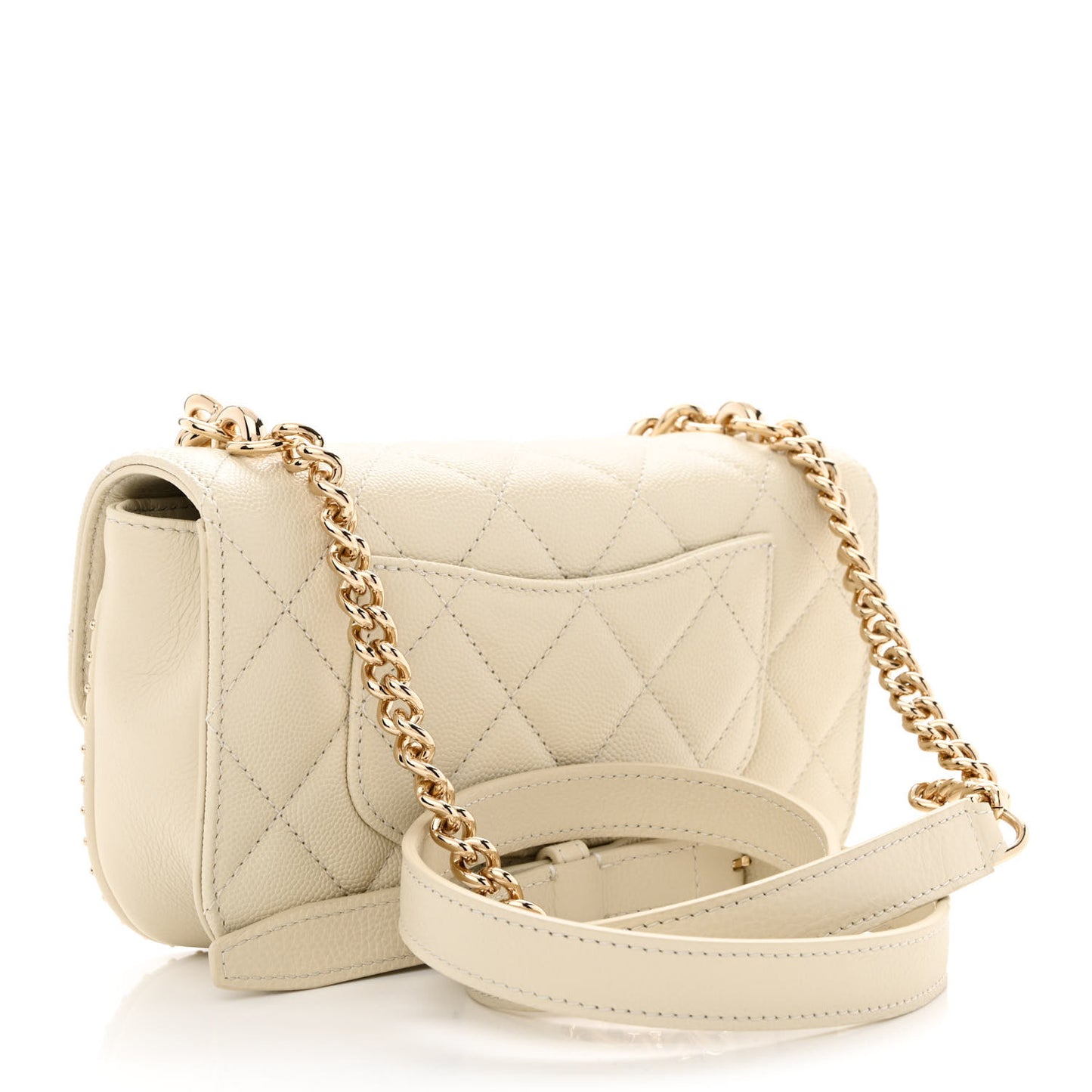 Caviar Quilted Mini Studded Flap White
