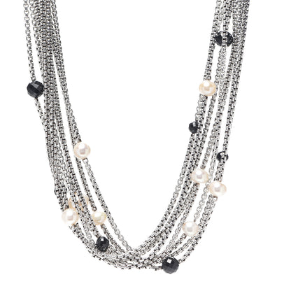 David Yurman Sterling Silver 18K Yellow Gold Pearl Black Onyx Multi Strand Necklace 1 of 5