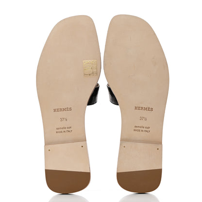 Hermes Lizard Oran Sandals 37.5 Black 5 of 9