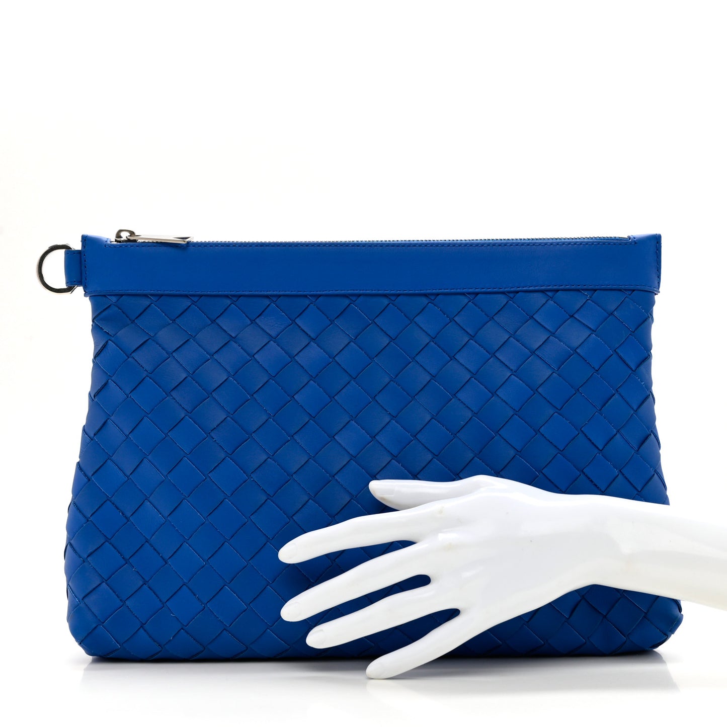 Nappa Intrecciato Flat Zip Pouch Blue