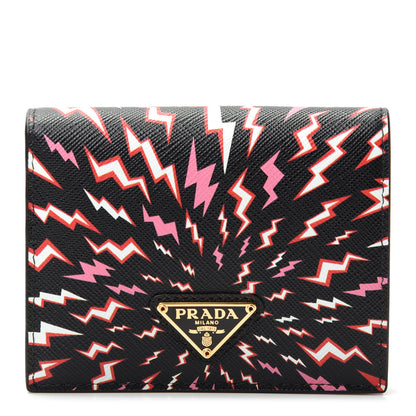 Prada X UNIVERSAL STUDIOS Saffiano Thunder Frankenstein Print Coin Case Card Holder Wallet Lacca 1 of 7