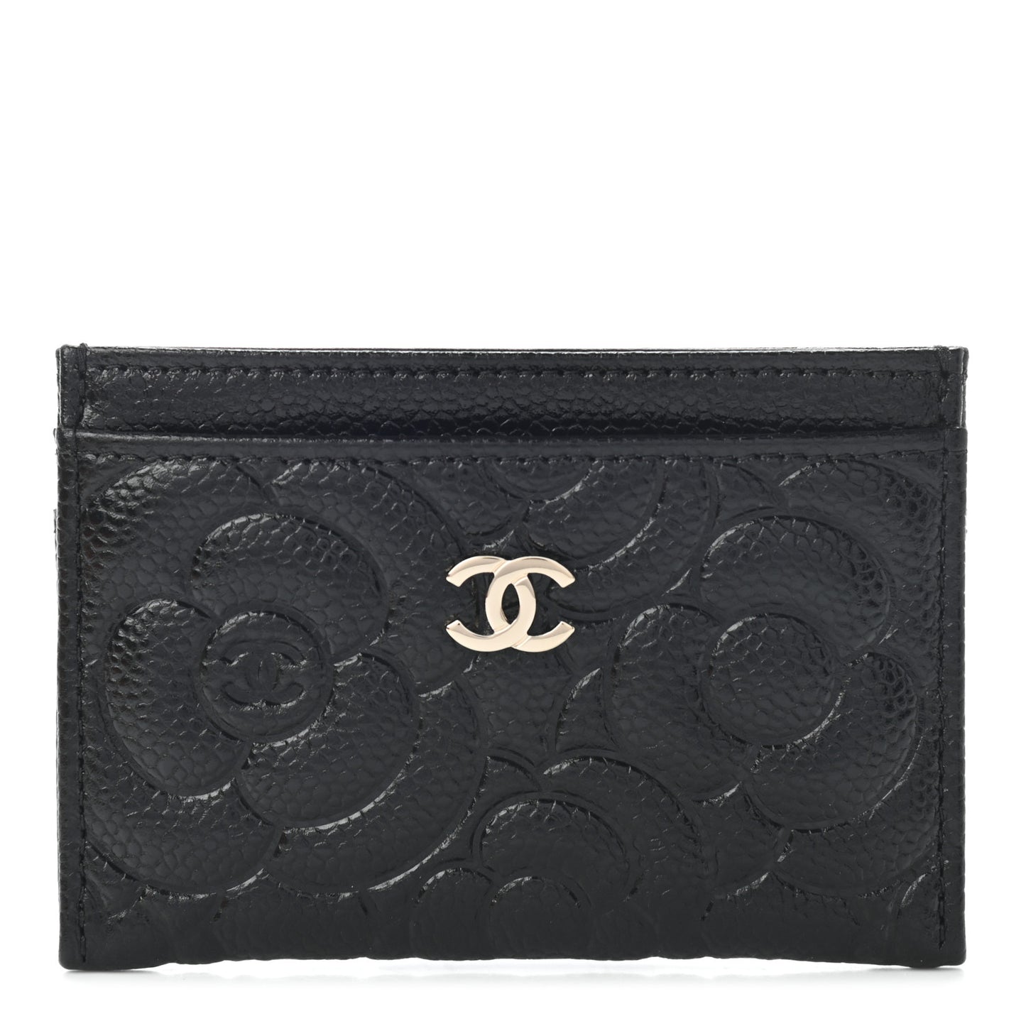 Caviar Camellia Embossed Card Holder Black