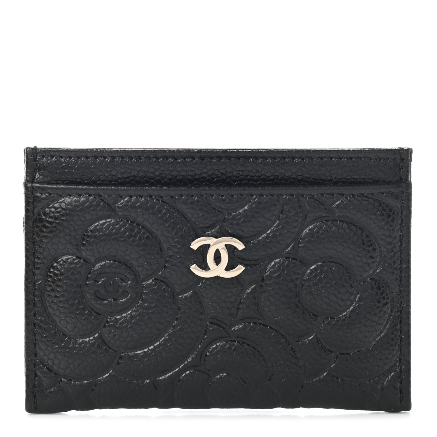 Chanel Caviar Camellia Embossed Card Holder Black 1 of 7