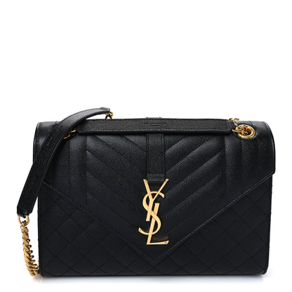Saint Laurent Grain De Poudre Textured Mixed Matelasse Triquilt Medium Monogram Satchel Black 1 of 10