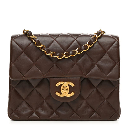 Chanel Lambskin Quilted Mini Square Flap Bag Dark Brown 1 of 11