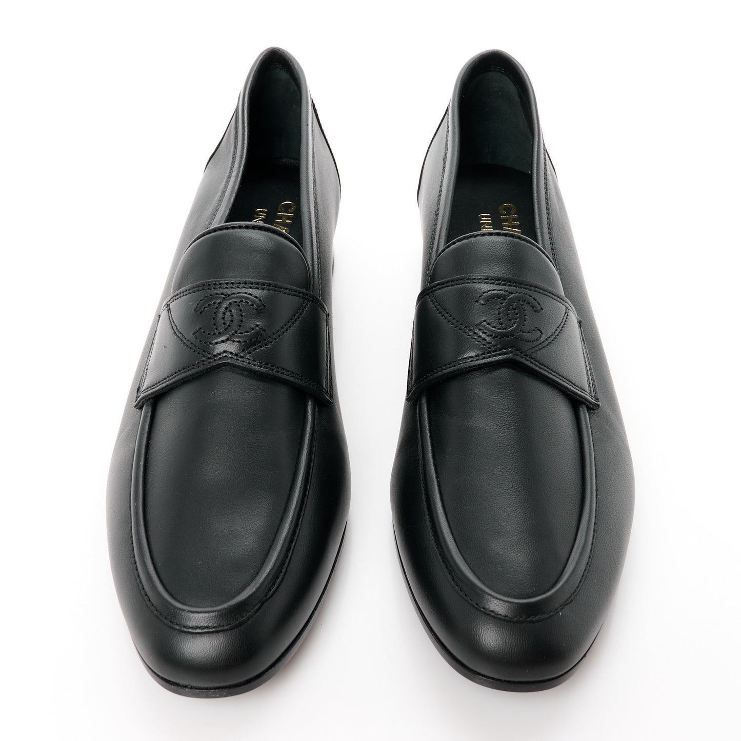 Calfskin Mens Stitched CC Loafers 40 Black