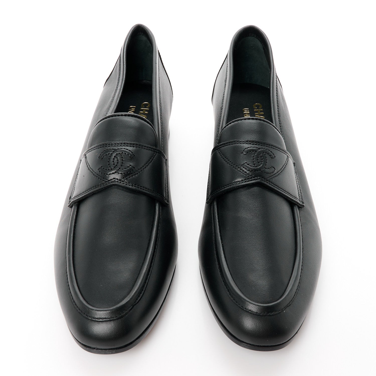 Chanel Calfskin Mens Stitched CC Loafers 40 Black 2 of 8