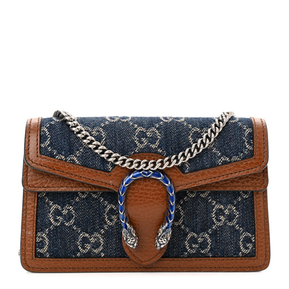 Gucci New Denim GG Monogram Dollar Calfskin Enamel Super Mini Dionysus Shoulder Bag Blue Tea Cuir Epilog Electric Blue 1 of 9