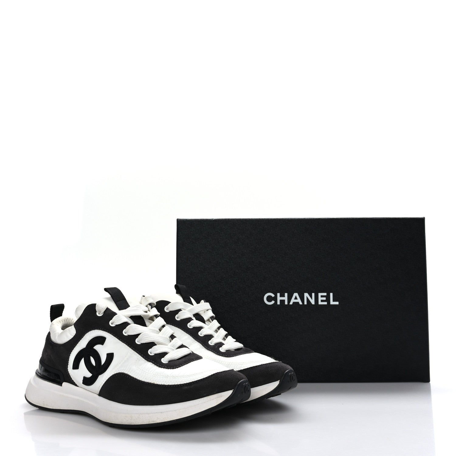 Chanel Nylon Suede Calfskin CC Sneakers 38.5 White Dark Grey 8 of 8