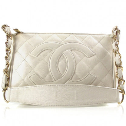 Chanel Caviar Quilted Pochette White 1 of 11