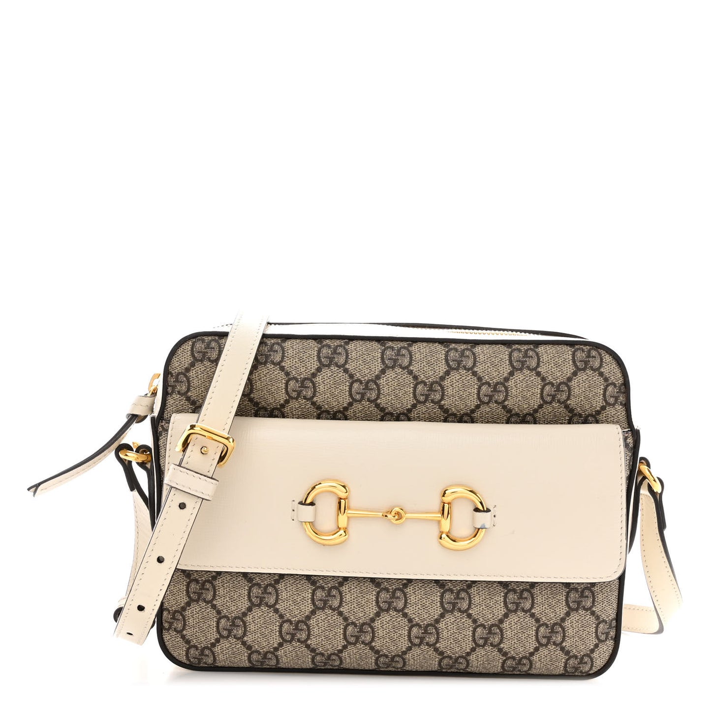 GG Supreme Monogram Small Horsebit 1955 Shoulder Bag Beige Mystic White