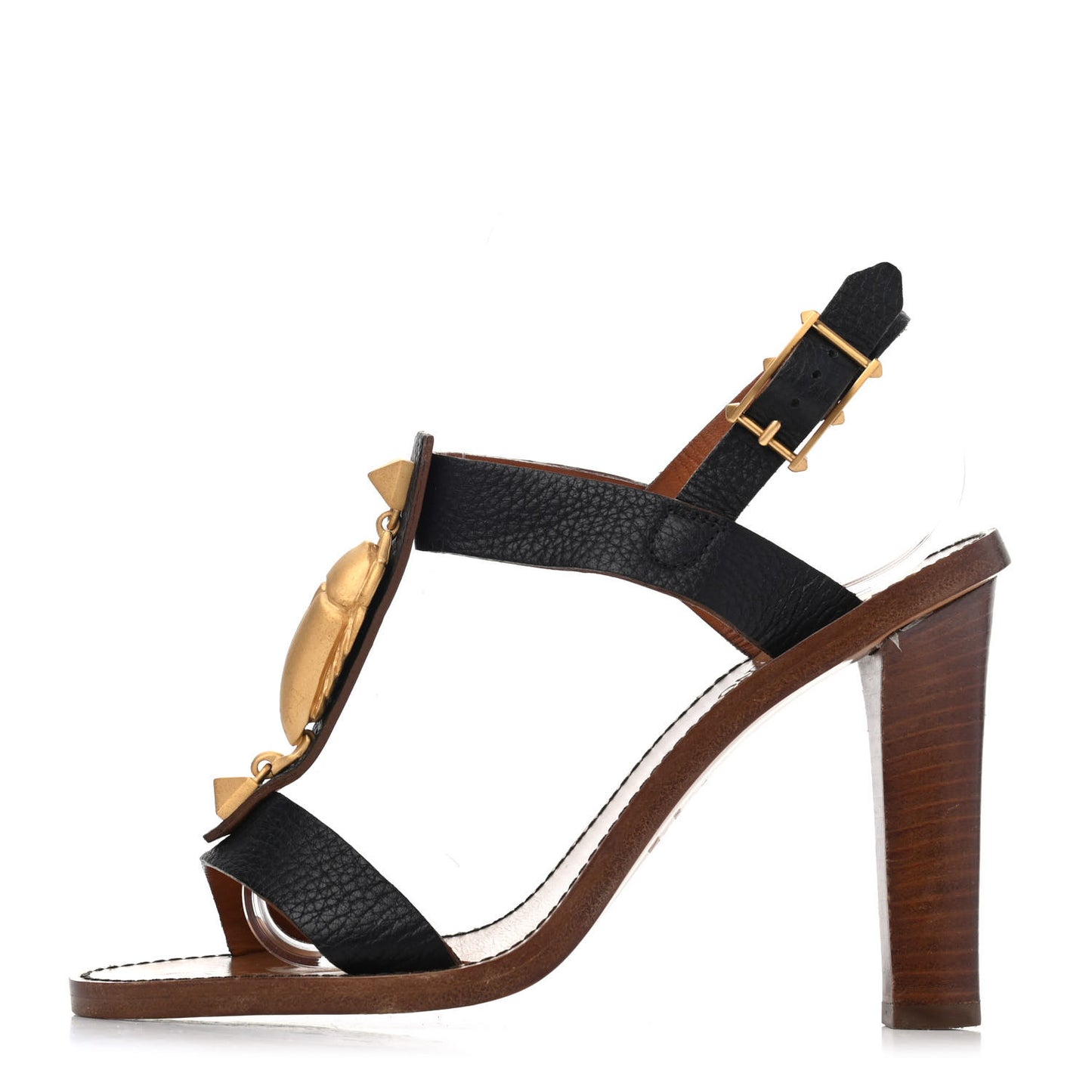 Calfskin Scarab Heeled Sandals 36.5 Black