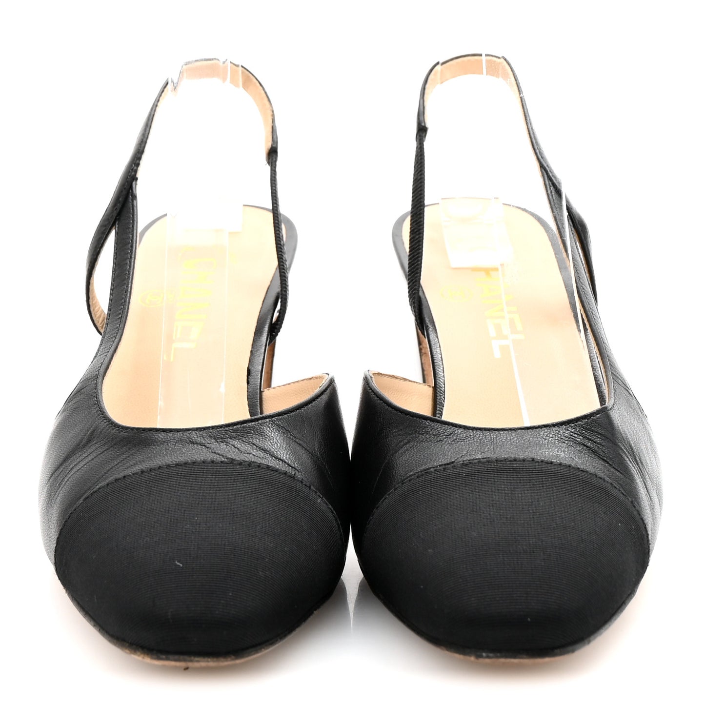 Goatskin Grosgrain Cap Toe CC Slingback Pumps 38 Black