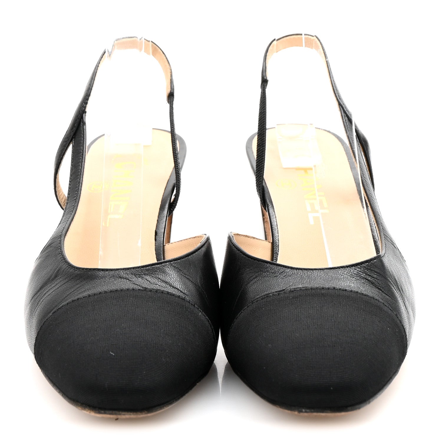 Chanel Goatskin Grosgrain Cap Toe CC Slingback Pumps 38 Black 3 of 10