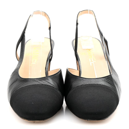 Chanel Goatskin Grosgrain Cap Toe CC Slingback Pumps 38 Black 3 of 10
