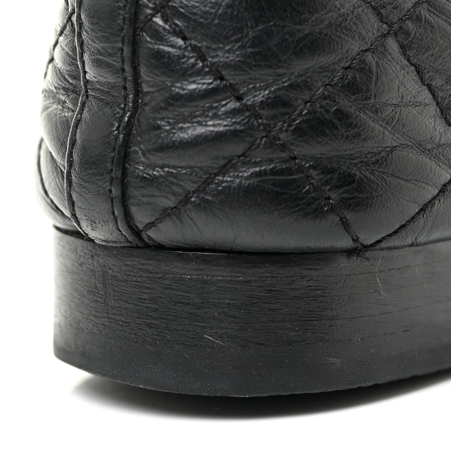 Aged Calfskin Quilted Cap Toe Ballerina Flats 35.5 Black