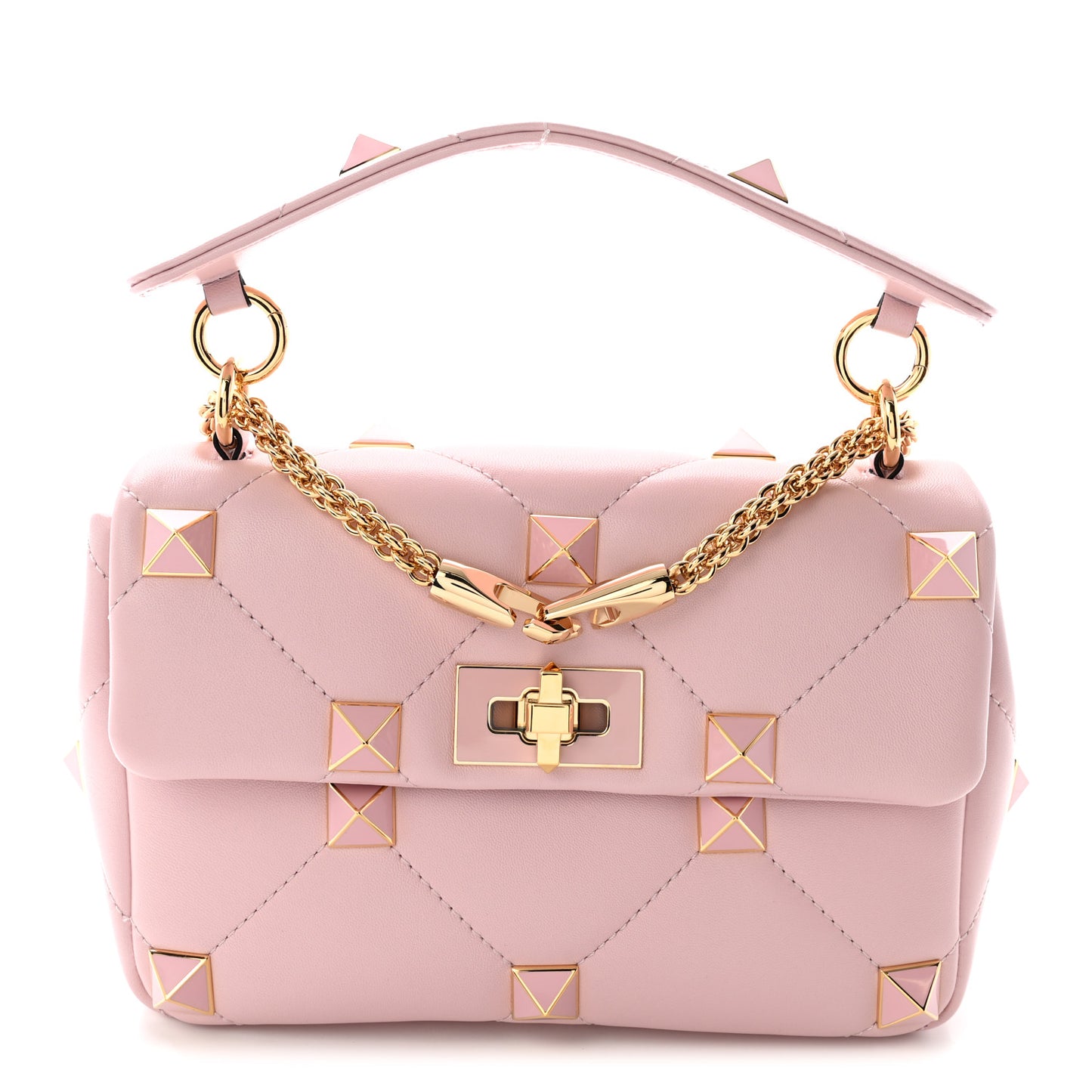 Nappa Enamel Medium Roman Stud Shoulder Bag Rose Quartz