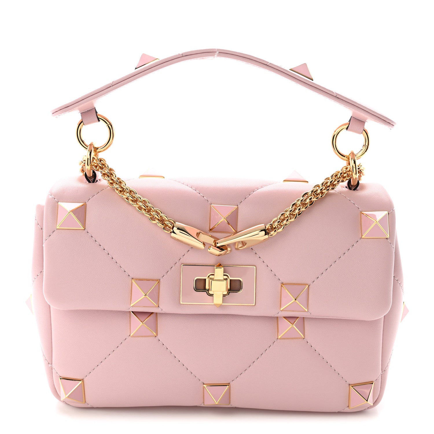 Valentino Garavani Nappa Enamel Medium Roman Stud Shoulder Bag Rose Quartz 1 of 10
